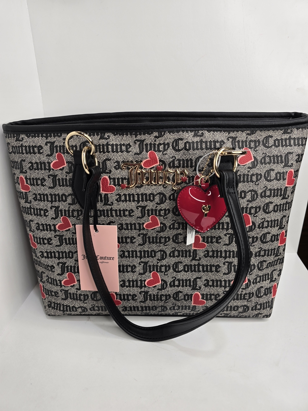 👉✨️ Juicy Couture Black/beige I Heart Juicy Signature Heart Tote Bag